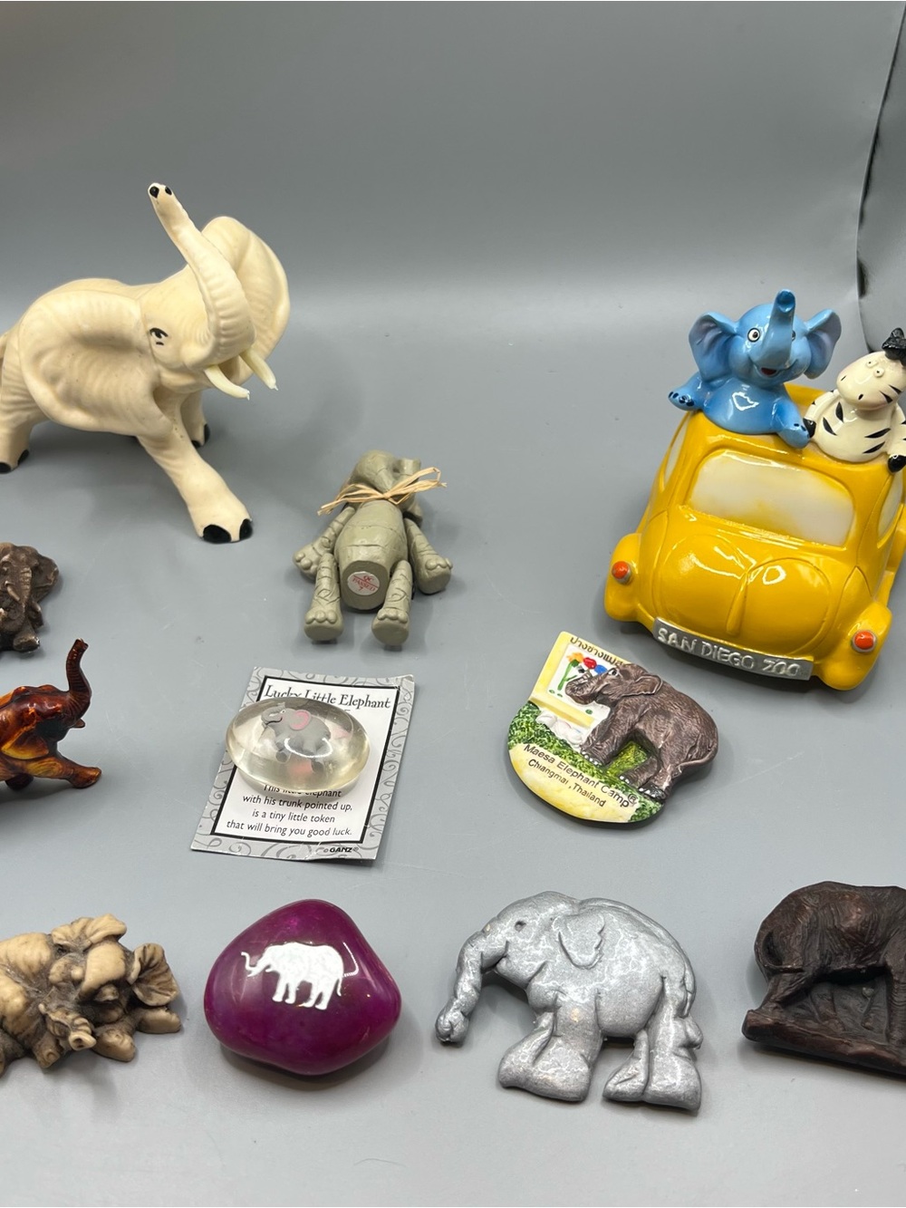 Elephant Lot If 11 Items, Figures, Bank, Magnet, And more Kitschy Cute